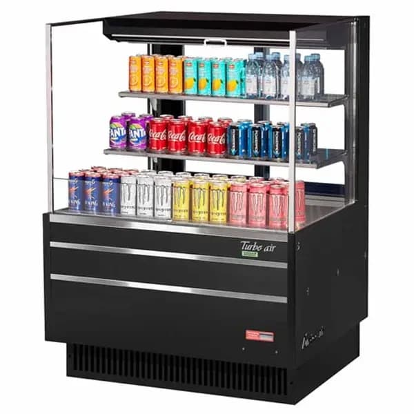 Turbo Air TOM-36L-UFD-B-3S-N Black Horizontal Open Display Case Merchandiser 34-3/4"W — main image