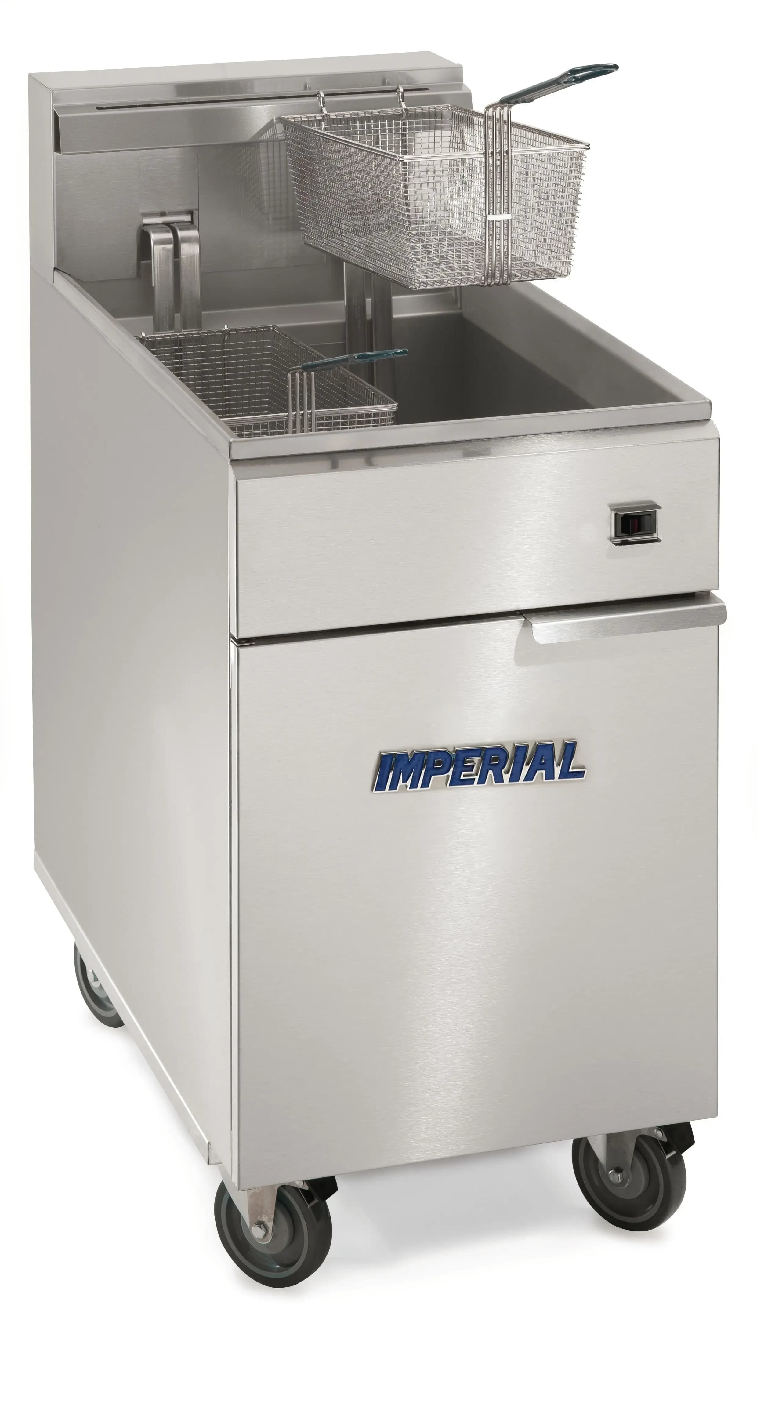 Imperial IFS-75-E Pro Series Electric Freestanding Tilt-Up Ribbon Fryer 1 Vat 75 Pound Heavy-Duty Mechanical Thermostat Control — 480V, 3PH — main image