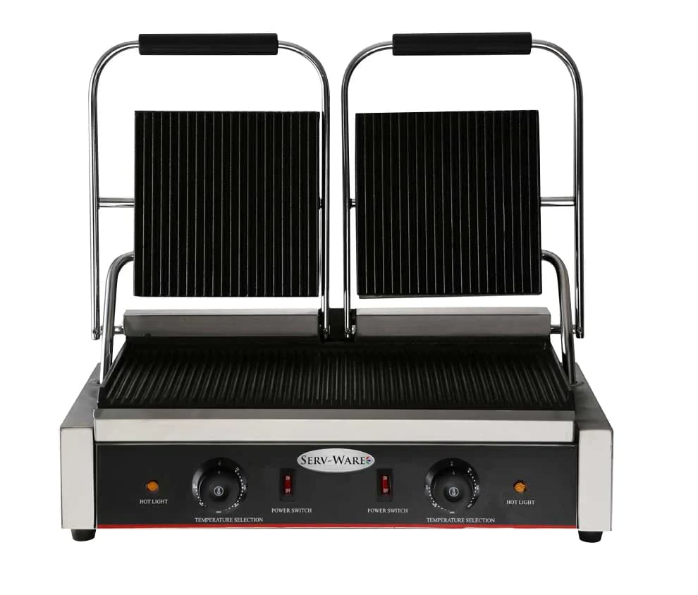 Serv‑Ware EPG‑200GG Panini / Sandwich Grill, Double Electric Plates, Grooved Top & Bottom — main image