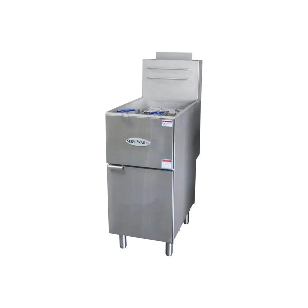 Serv-Ware SGF-40N 40 lb Natural Gas Floor Fryer 120,000 BTU (3 Burners)