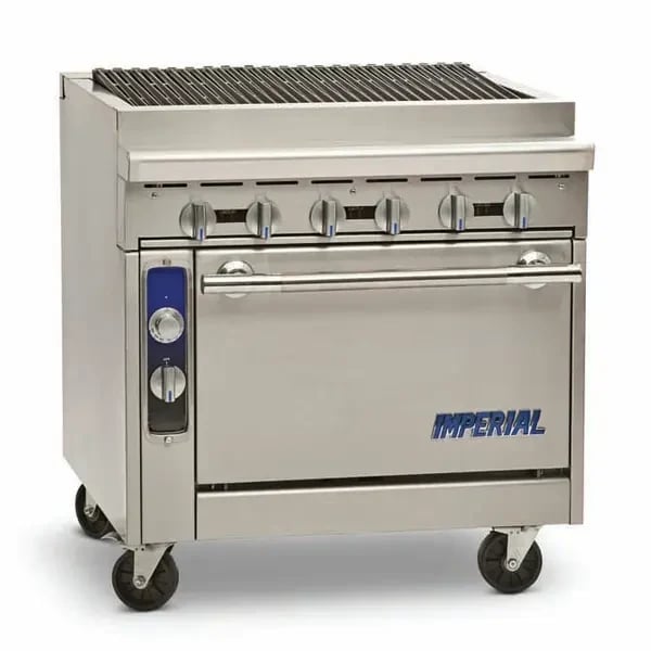 Imperial IHR-RB-XB Natural Gas Range with 36" Charbroiler-Storage Base 36"W